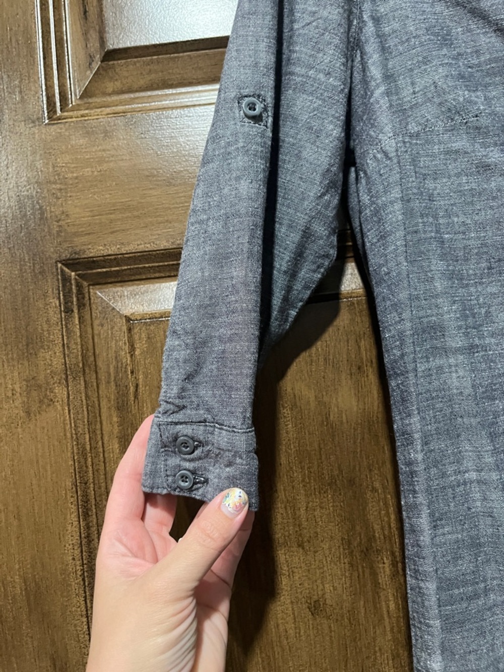 Gray Chambray Button-Front Shirt Dress - Picture 4 of 4